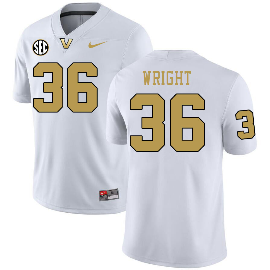 Vanderbilt Commodores #36 Alan Wright College Football Jerseys 2024 Uniforms Stitched-White